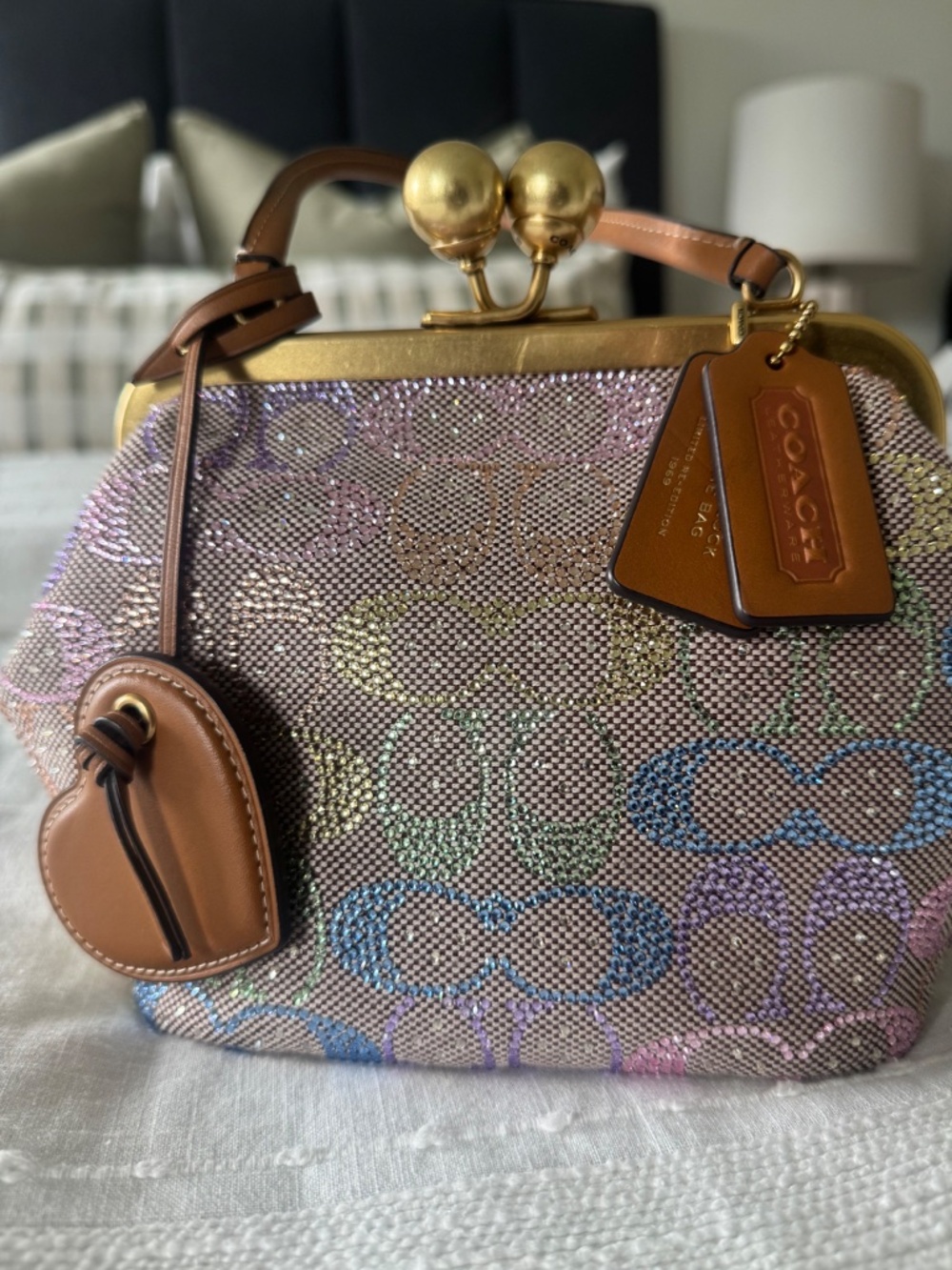 Coach Small Crystal Signature Rainbow Candy Kisslock 16 Bag - No tags - Picture 9 of 12